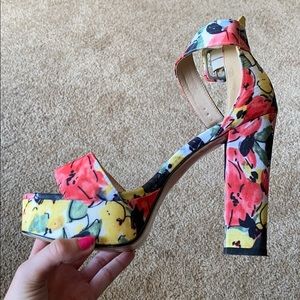 Chunky Floral Platform Heels